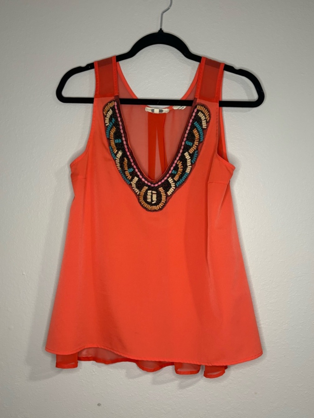 Miss Me Coral Beaded V-Neck Camisole